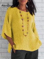 Crewneck Cotton And Linen Shirt Top Yellow / S