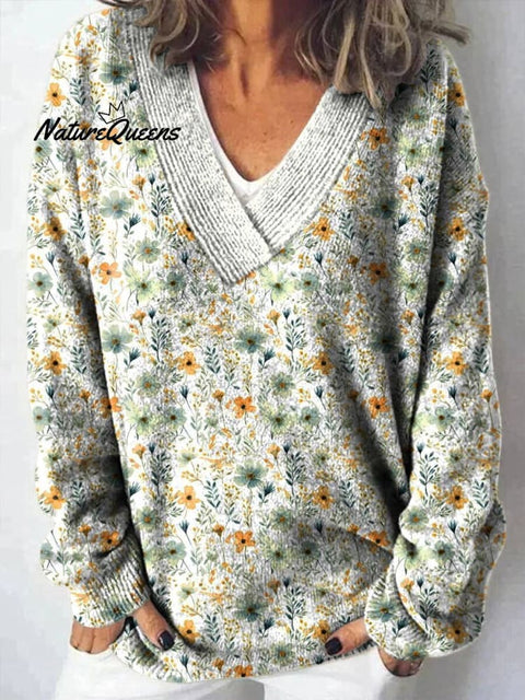 Lovely Meadows Floral Pattern Printed Buttoned Cardigan Sweater