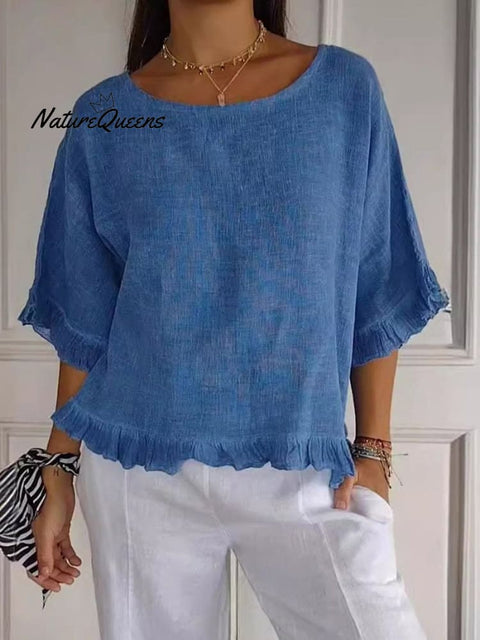 Women's Cotton Linen Ruffled Top