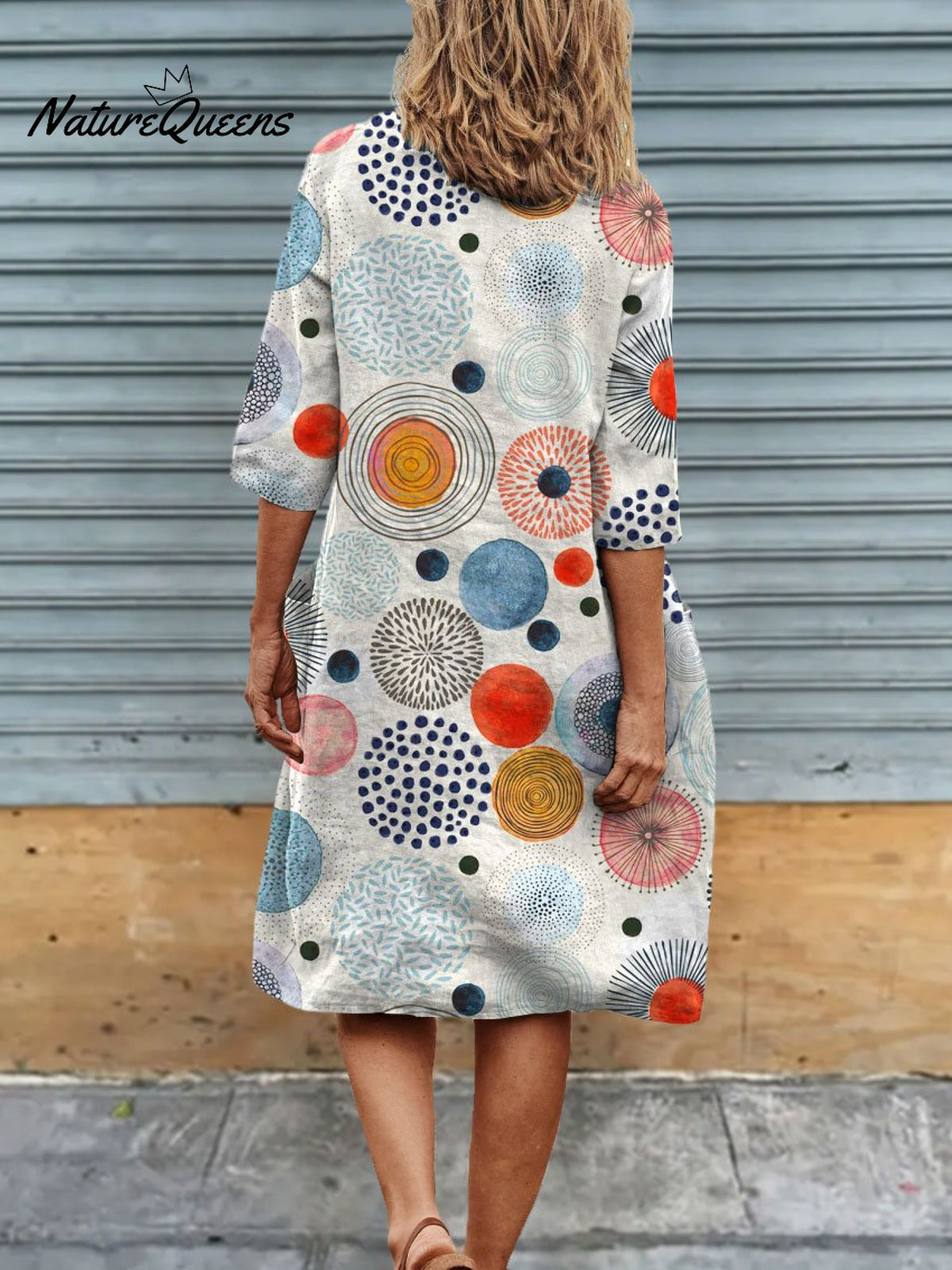 Women’s Abstract Art Print Linen Pocket Tunic Dress