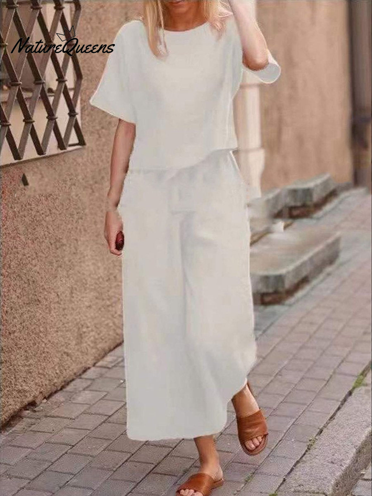 Women’s Solid Color Short Sleeve Suit White / S
