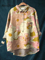Women's Floral Art Print Casual Cotton And Linen Shirt