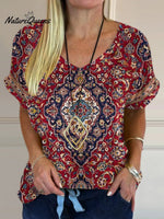Vintage Ethnic Pattern Printed Women's Casual Cotton And Linen Shirt