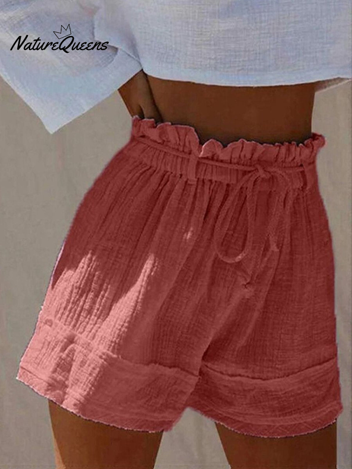 Solid Color Loose Casual Shorts Red / S