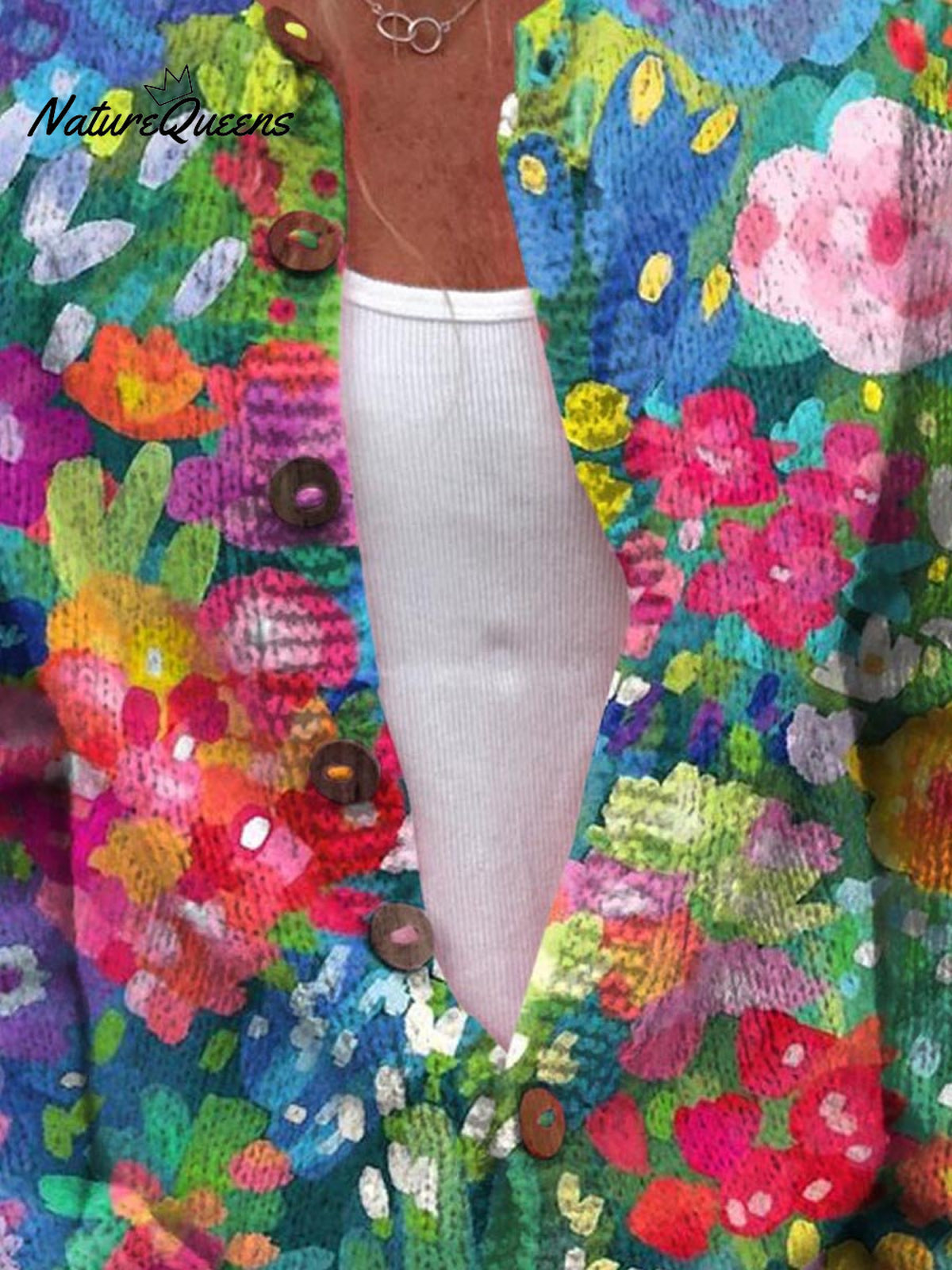 Women's Lovely Floral Art Print Buttoned Cardigan Sweater