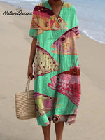 Women's Vintage Lovely Fish Art Print Flowy Dress