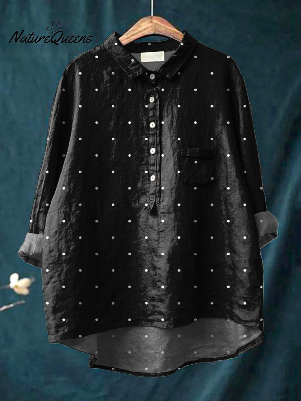 Polka Dot Pattern Printed Women's Casual Cotton And Linen Shirt