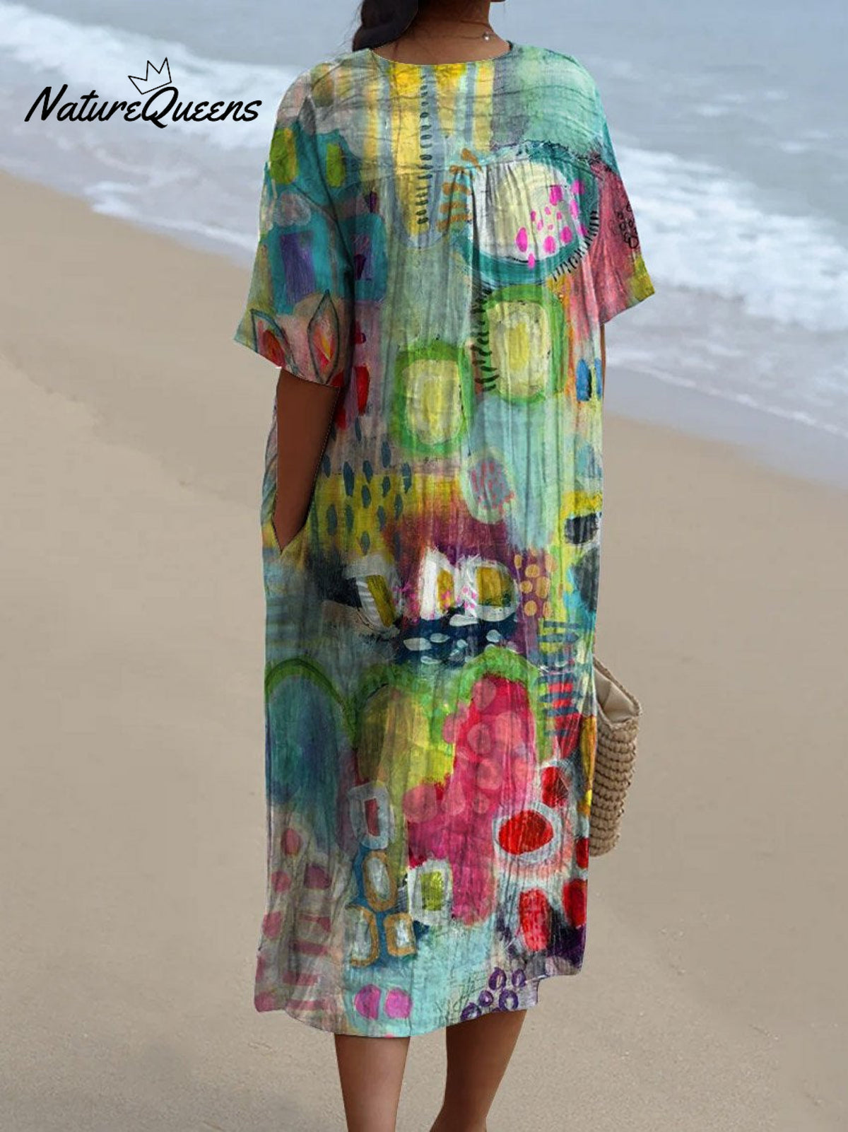 Women's Vintage Abstract Painting Art Print Flowy Dress