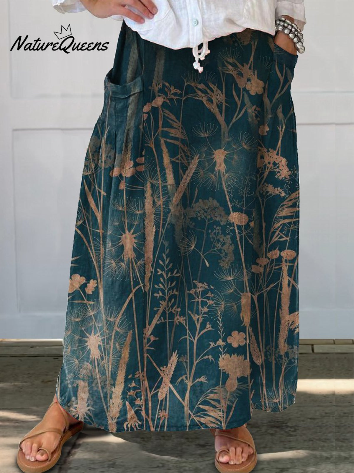 Women’s Floral Print Linen Pocket Skirt Multicolor / S