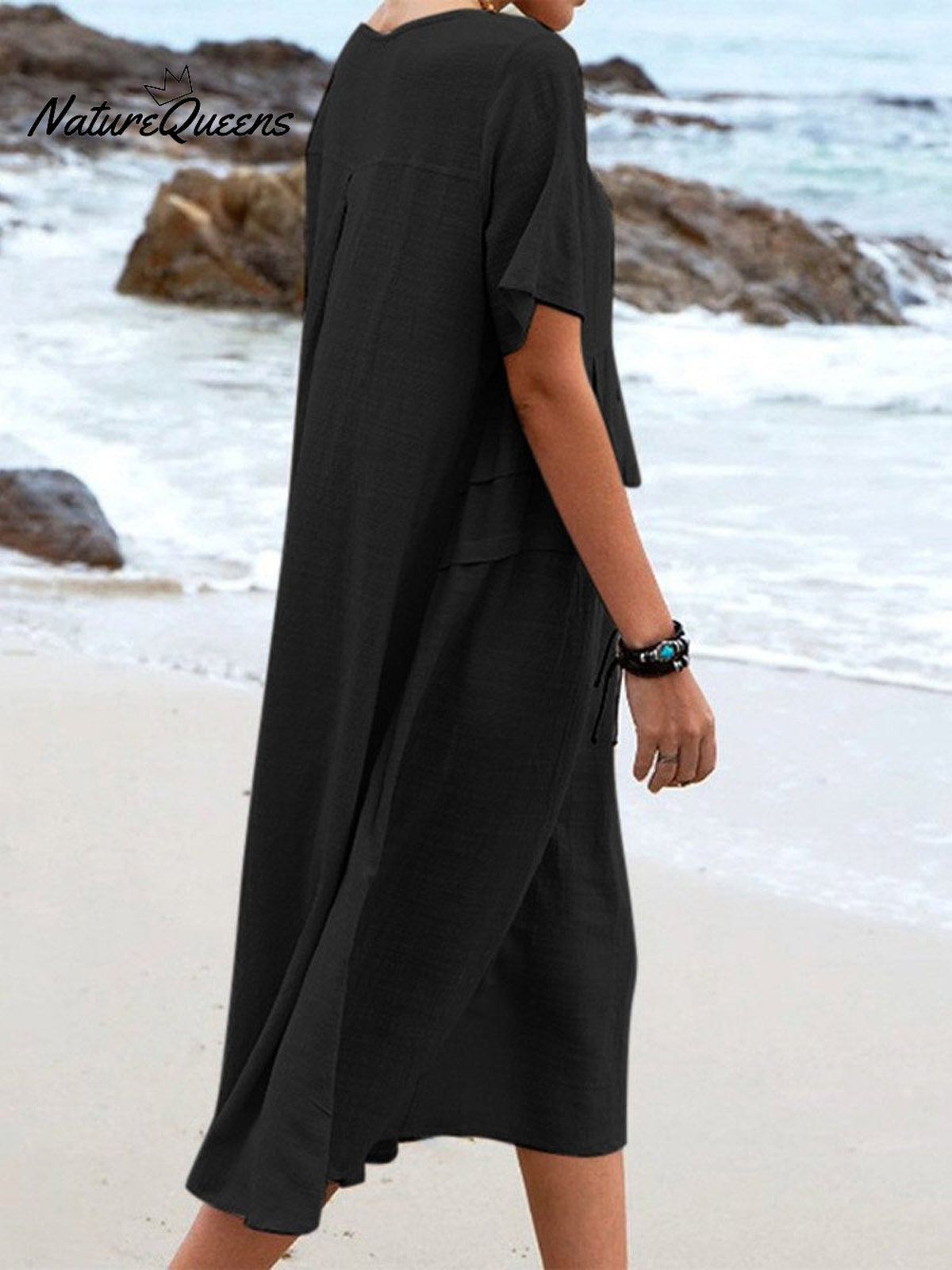 Women's Solid Color Loose Elegant Casual Cotton And Linen Dress