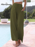 Women's Solid Color Loose Elegant Casual Simple Cotton And Linen Pants
