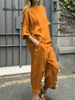 Women’s Casual Cotton And Linen Suit Orange / S