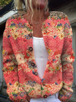 Women's Bright Floral Art Print Button Cardigan