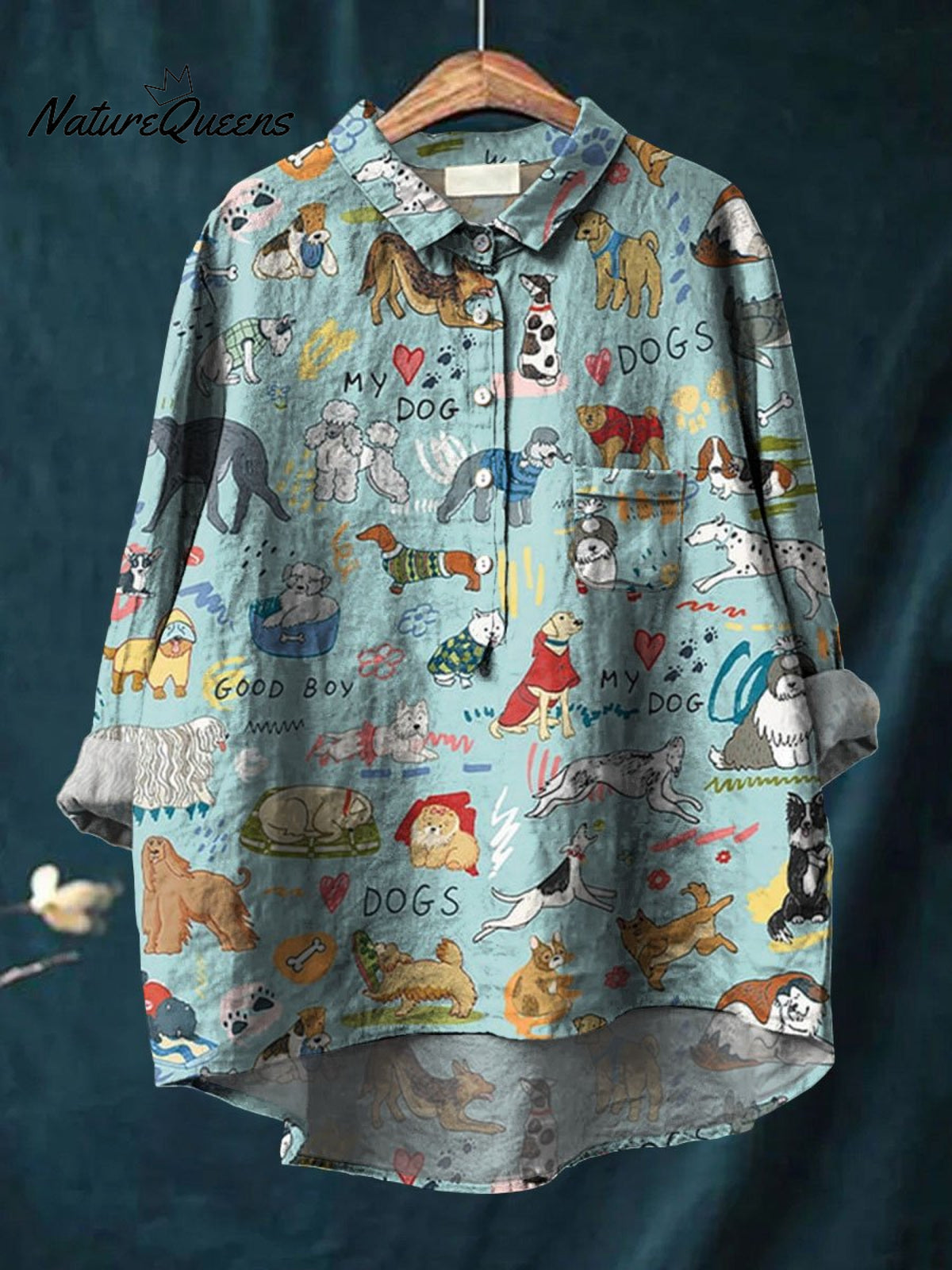 Women's Cute Dog Art Print Casual Cotton And Linen Shirt