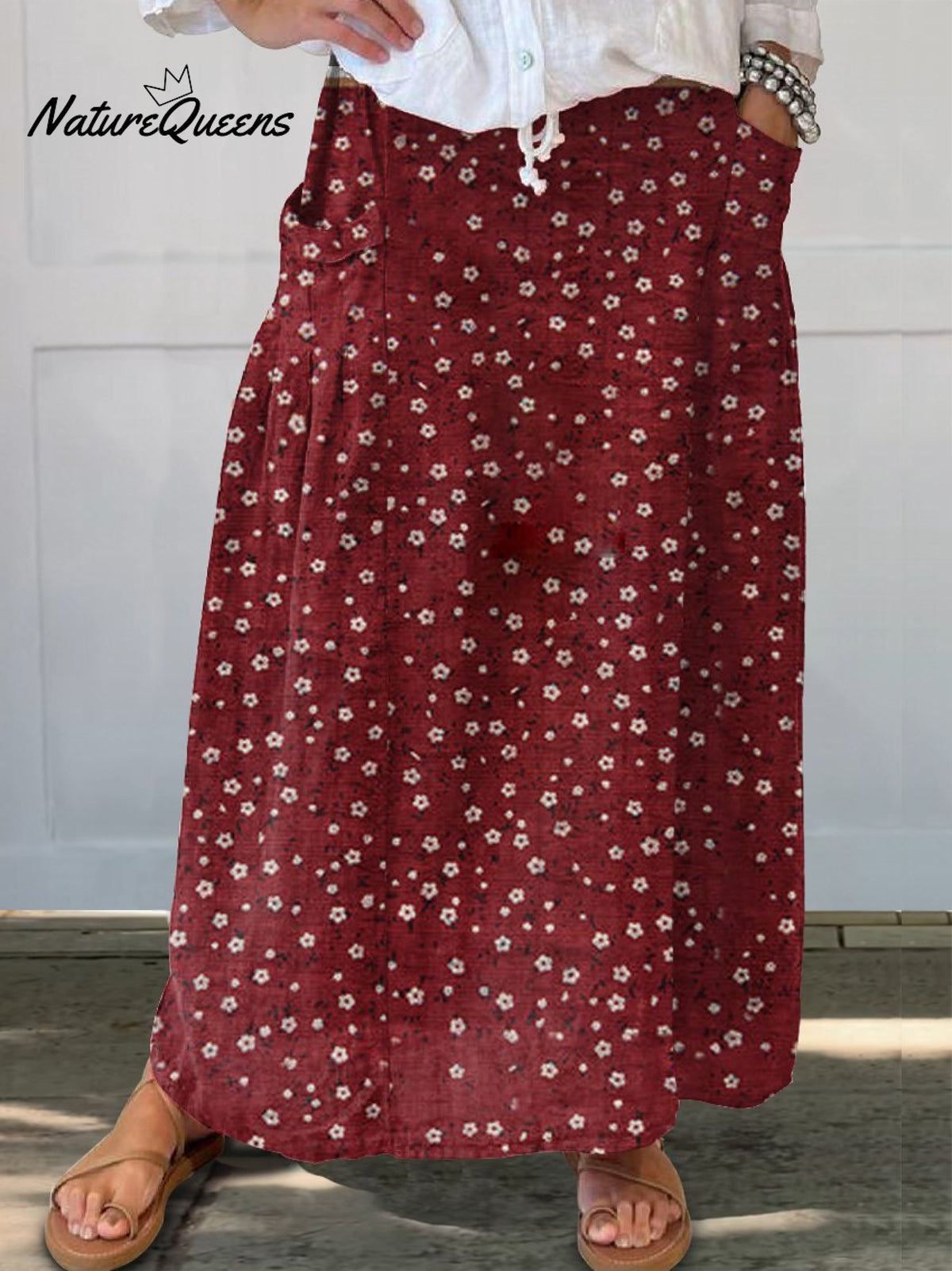 Women’s Flower Art Print Linen Pocket Skirt Multicolor / S