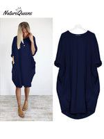 Women’s Solid Color Loose Elegant Casual Long - Sleeved Pocket Dress Navy / S
