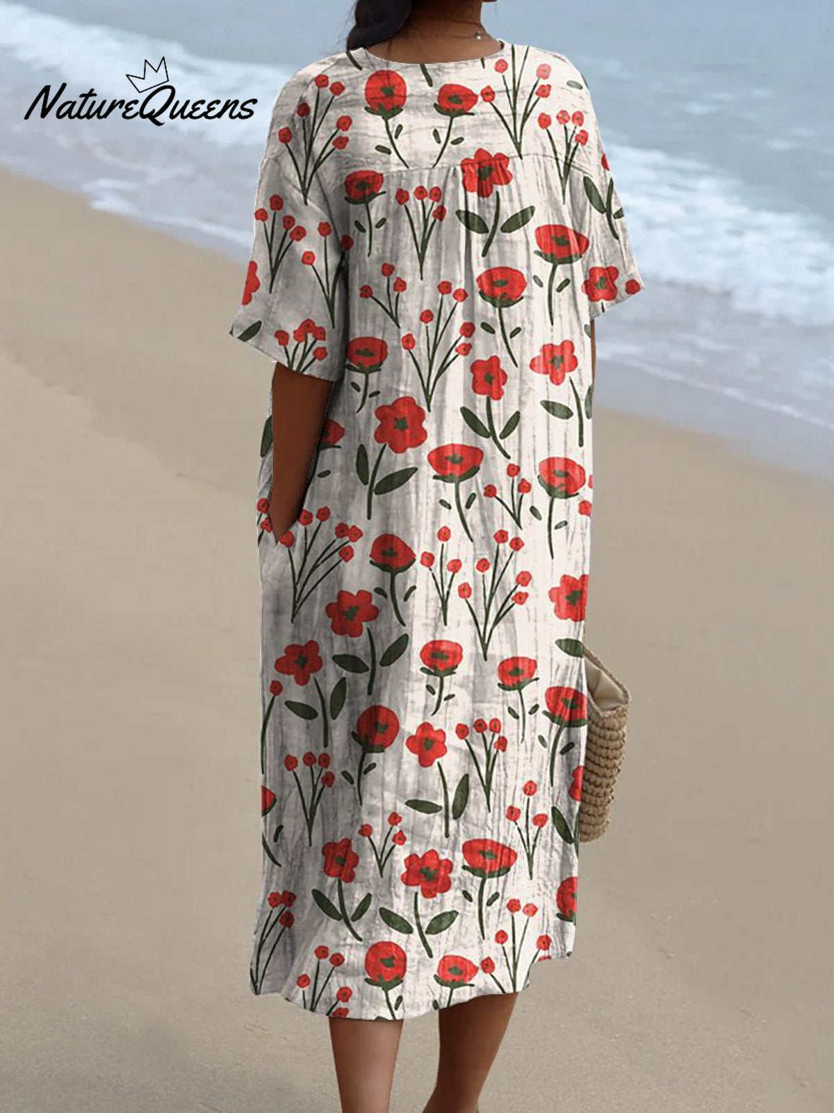 Blooming Poppy Field Pattern Printed Women's Flowy Dress