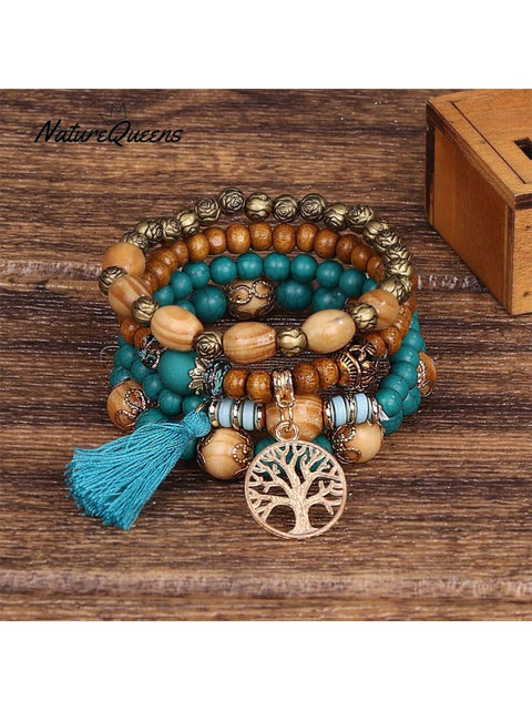 Boho Multi - Layered Wooden Beaded Bracelet 1 / Onesize