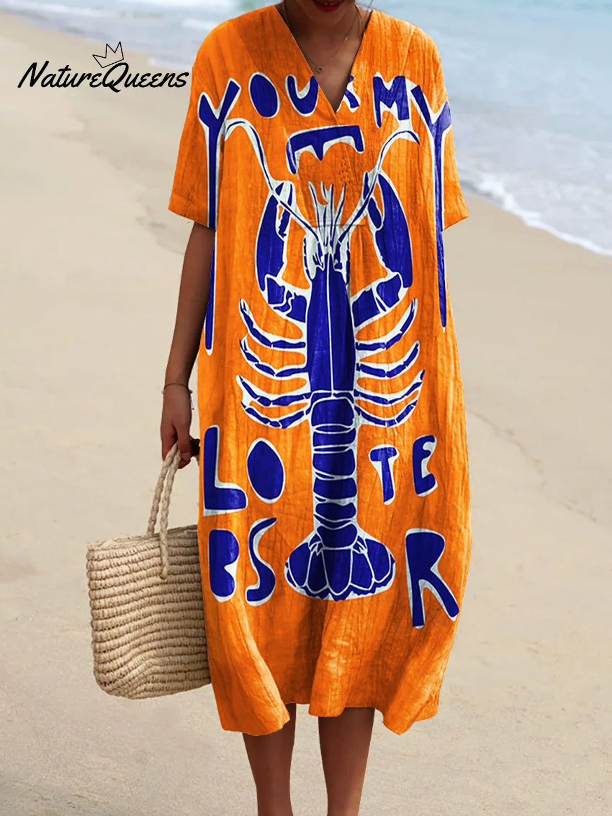 Women's Vintage Lobster Art Print Flowy Dress