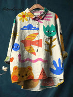 Lovely Cartoon Character Pattern Printed Women's Casual Cotton And Linen Shirt