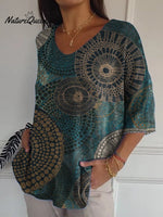 Women's Vintage Circle Totem Abstract Geometry Casual Pullover Knit