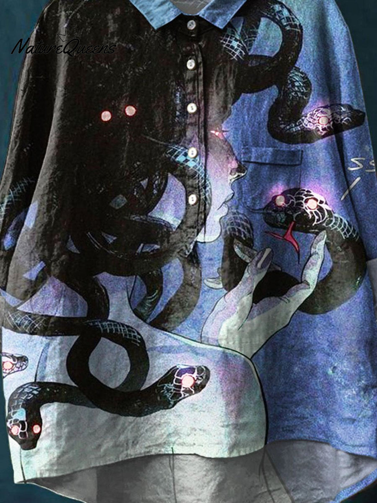 Vintage Medusa Pattern Art Print Casual Cotton And Linen Shirt