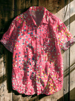 Sequence Vintage Art Print Casual 100% Cotton Shirt