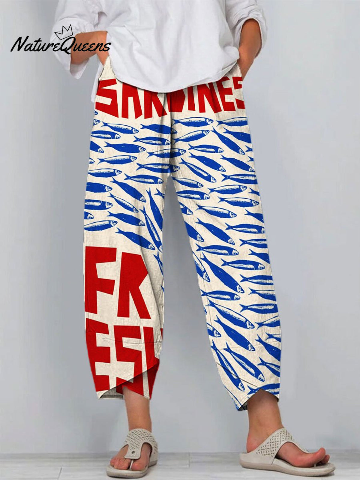 Women's Vintage Fish Sardines Art Print Cotton And Linen Casual Pants