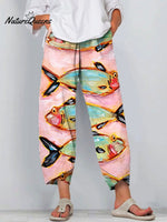 Women's Vintage Fish Art Print Cotton And Linen Casual Pants