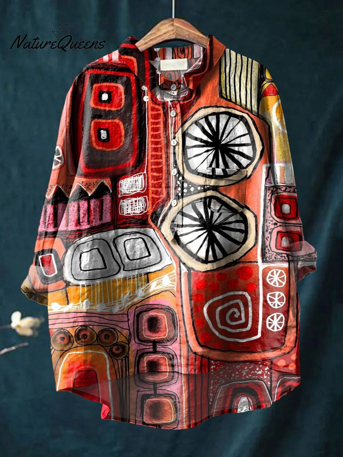 Women's Abstrct ArtPrint Casual Cotton And Linen Shirt