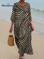 Women's Retro Hand Drawn Geometric Line Print Pocket Cotton Dress