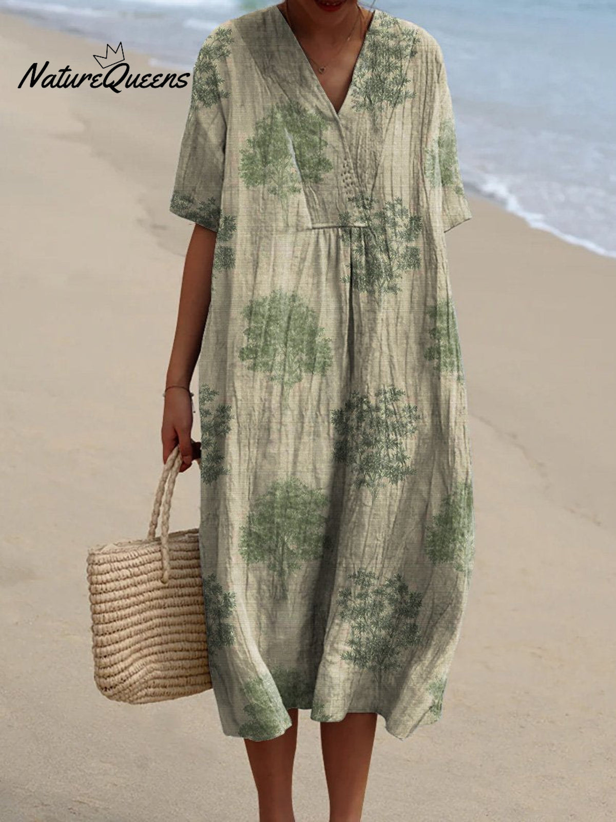 Women’s Vintage Style Tree Repeat Pattern Printed Flowy Dress Multicolor / S