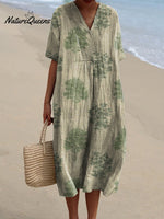 Women’s Vintage Style Tree Repeat Pattern Printed Flowy Dress Multicolor / S