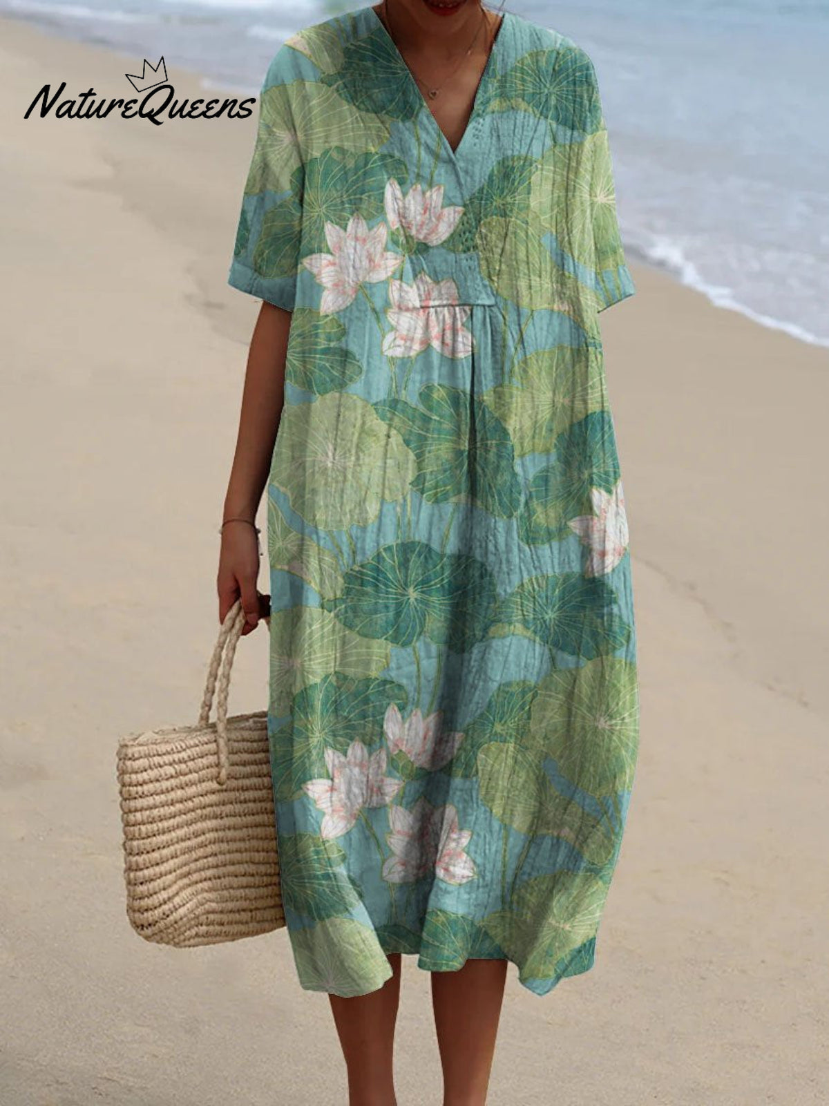 Women's Vintage Lovely Lily Art Print Casual Flowy Dress