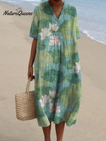 Women's Vintage Lovely Lily Art Print Casual Flowy Dress