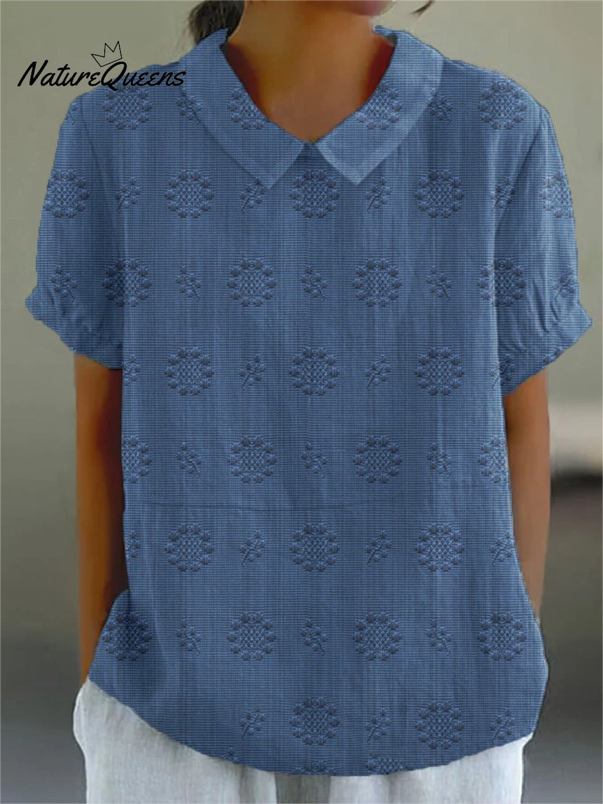 Women’s Casual Cotton And Linen Shirt Navy Blue / S