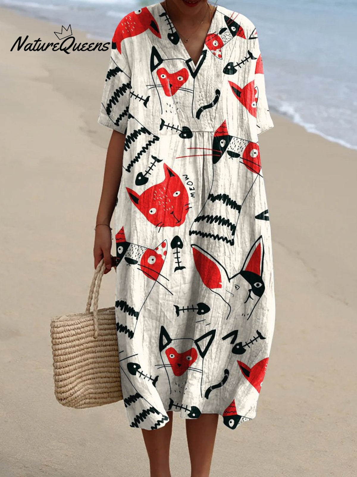 Women's CatArt Print Flowy Dress