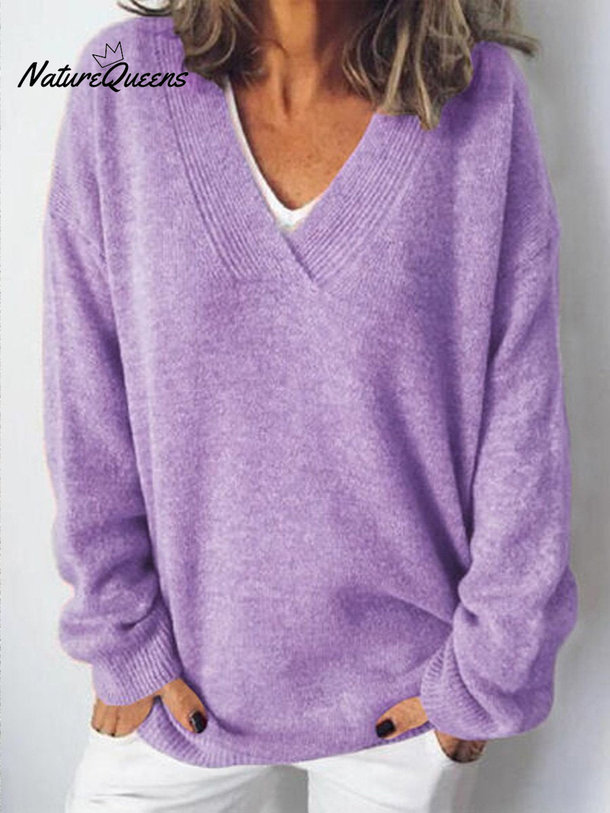 Women's V-neck Pullover Knitted Sweater