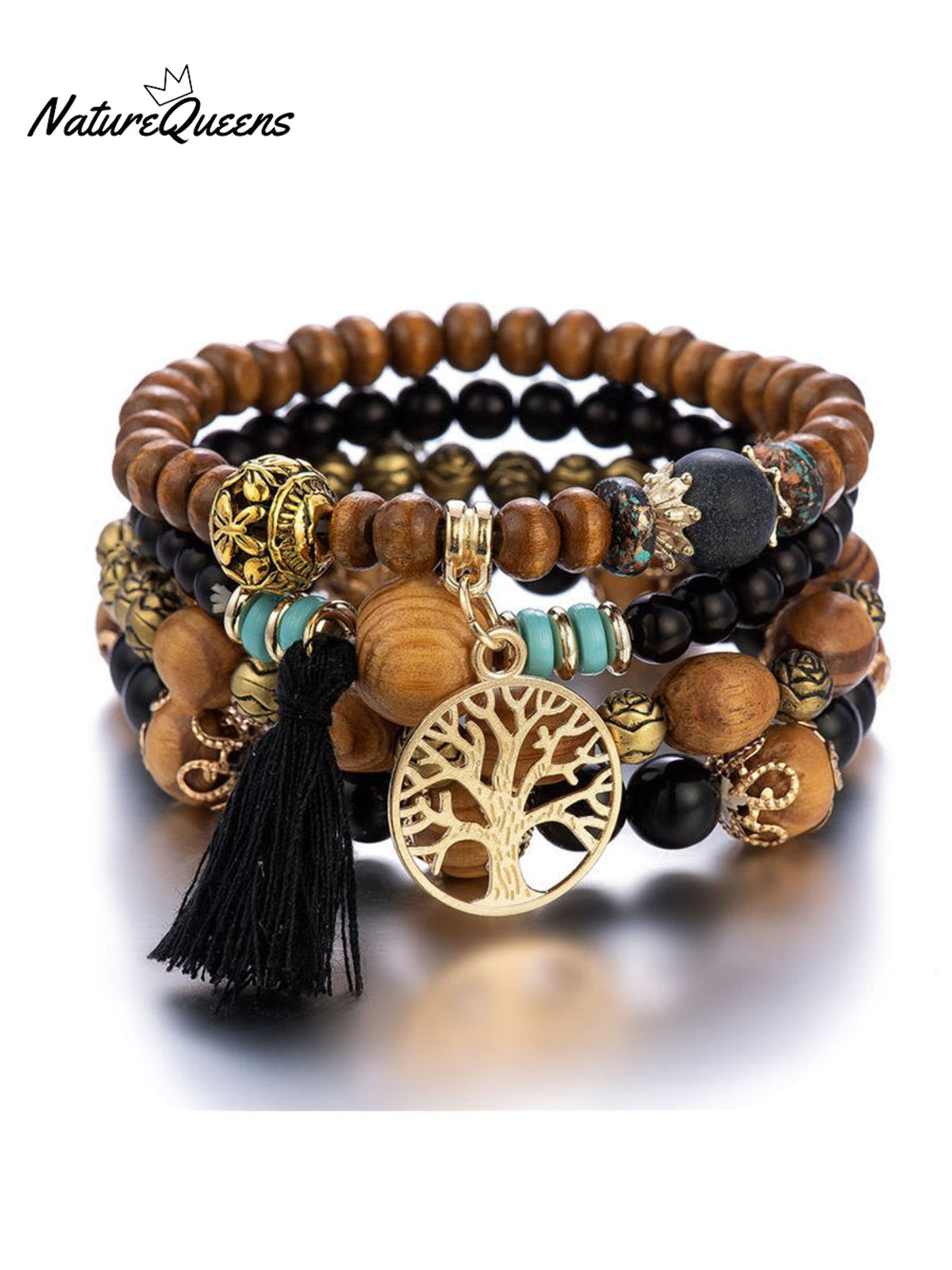 Boho Multi - Layered Wooden Beaded Bracelet 9 / Onesize