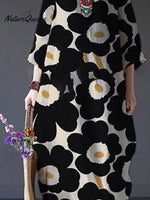 Women's Lovely Floral Art Print Large Size Loose Long Sleeve Casual Dress