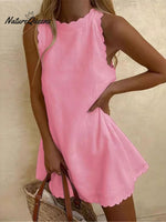 Women's Solid Color Loose Elegant Casual Cotton And Linen Vest Dress