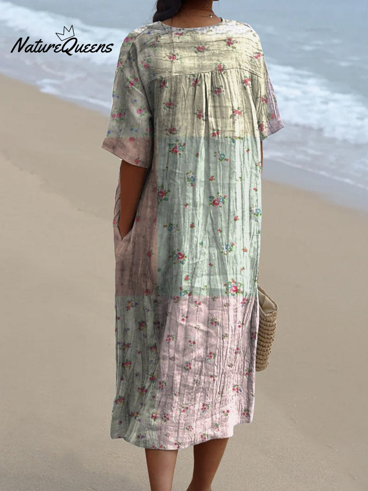 Women's Retro Cute Floral Patchwork Art Print Flowing Dress