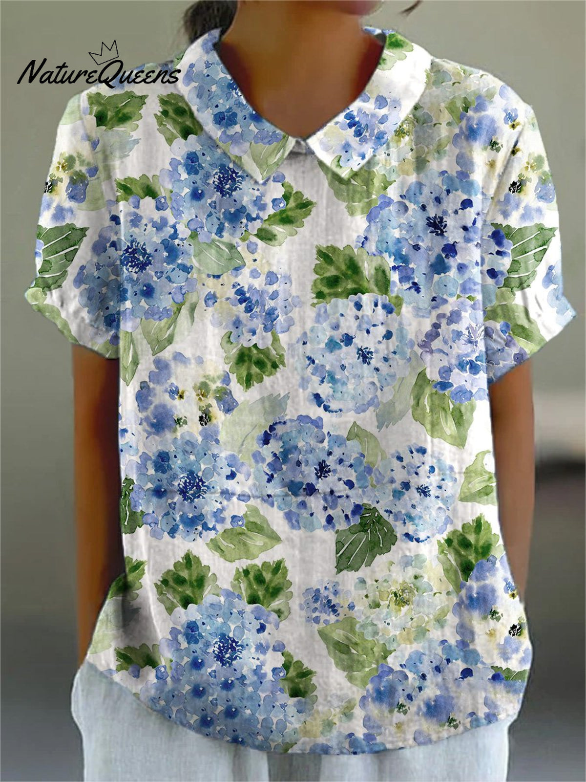 Women’s Flower Art Print Casual Cotton And Linen Shirt Multicolor / S