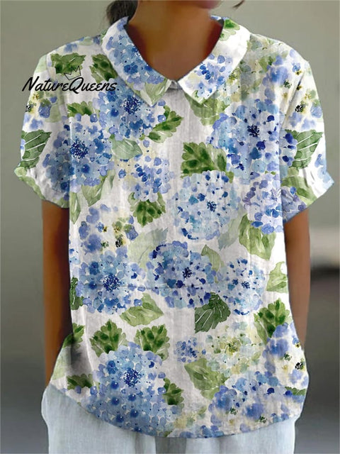 Women’s Flower Art Print Casual Cotton And Linen Shirt Multicolor / S