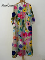 Women's Vintage Floral Art Print Pocket Cotton Dress