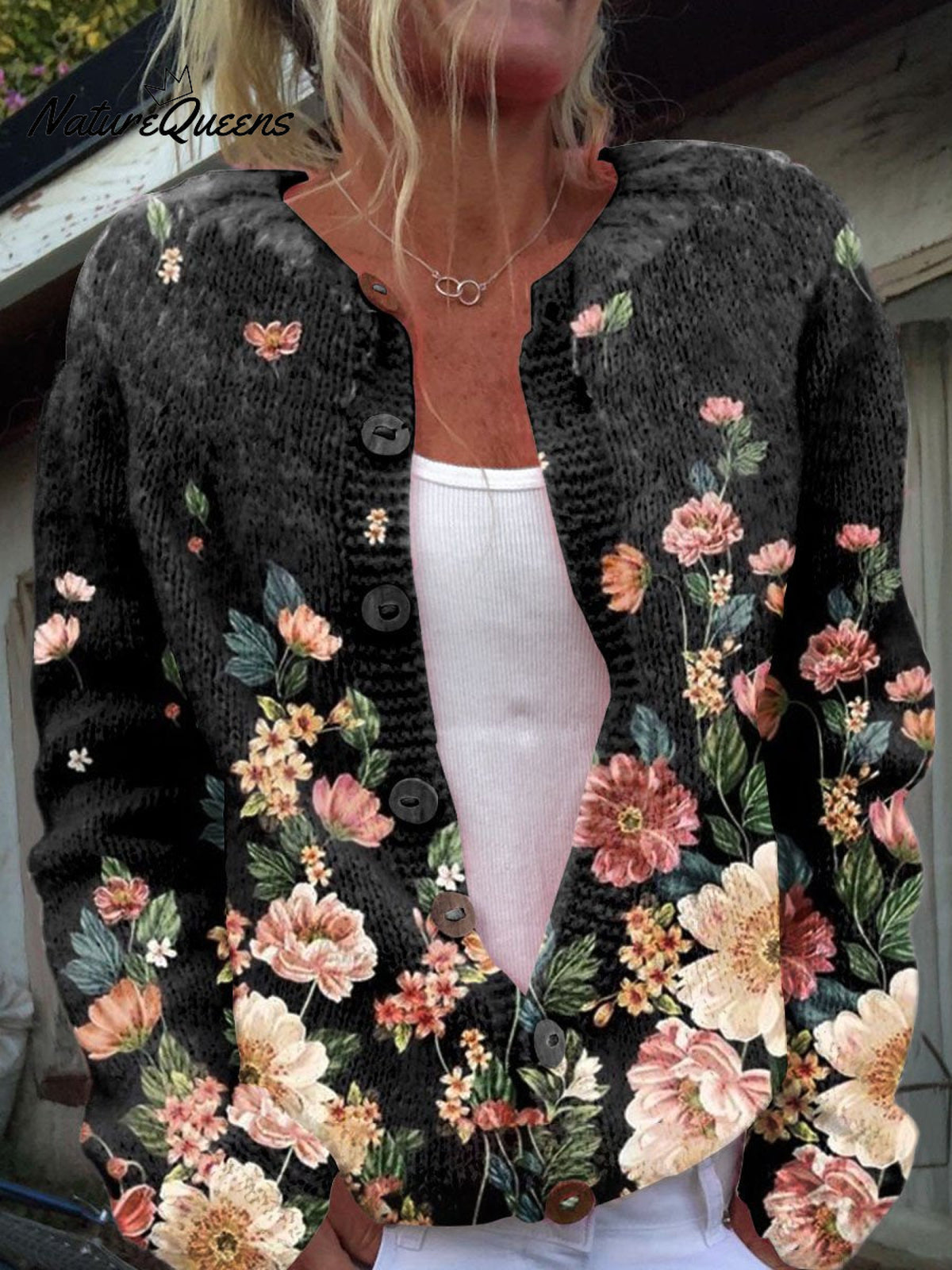 Floral Print Buttoned Casual CardiganSweater
