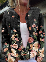 Floral Print Buttoned Casual CardiganSweater