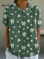 Women's Vintage Flower Print Casual Cotton And Linen Shirt