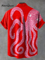 Vintage Octopus Art Print Casual 100% Cotton Shirt