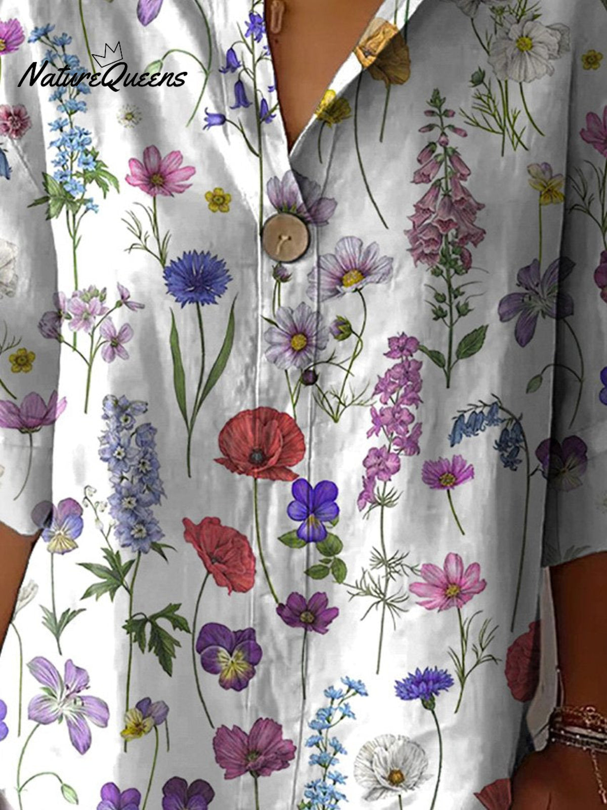 Spring Botanical Garden Pattern Printed Women's Casual Cotton Linen Shirt